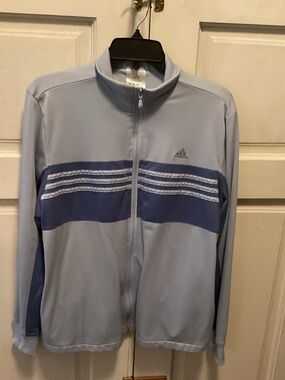 adidas Light Blue Track Jacket with Navy Stripe Panel